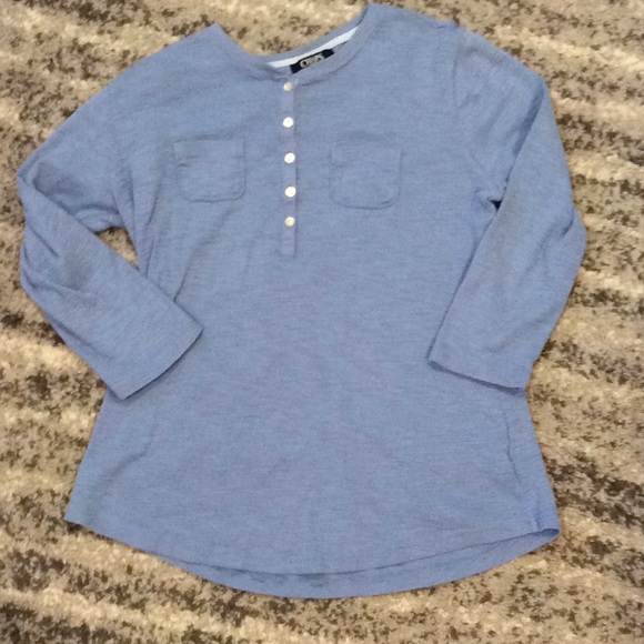 Women’s Light Blue Button Down, 1/2 Sleeve Top - Picture 1 of 4
